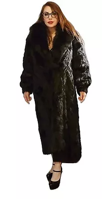 Women Genuine Full Length Mink Fur Coat With Fox Collar And Banded Cuffs • $875