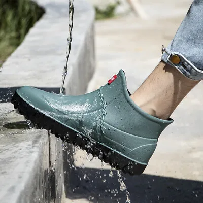 Men Rubber Waterproof Ankle Rain Boot Shoes For Garden Outdoor Non-Slip • $23.16