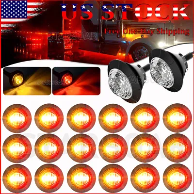 20x Dual Color 12V Marker Lights Red-Amber LED Round 3/4 Truck Trailer Bullet • $29.96