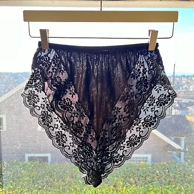 NEW VTG Maidenform Chantilly Silky Black Nylon Hi-Cut Lacy Lace Panties Sz 5 M • $75