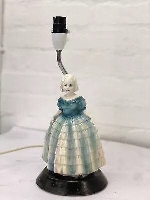 Vintage Boudoir Lamp Southern Belle Porcelain White Blue Dress Lady • £20.36