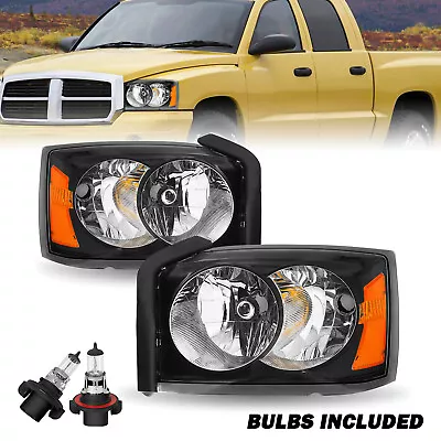 For 2005-2007 Dodge Dakota Headlights Chrome Amber Pair Headlamps Set Of 2PC L+R • $101.24