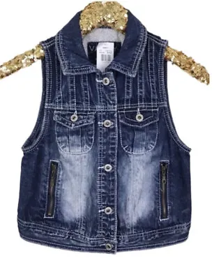 NWT Vanity Distressed Denim Jean Vest With Zip Pockets Small • $7.49