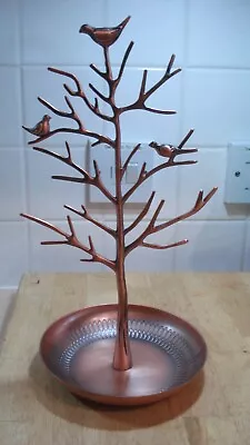 JEWELLERY STAND TREE With BIRDS COPPER COLOUR METAL No More Tangled Chains Etc • £0.99
