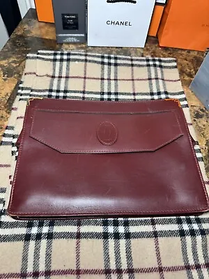 Cartier Burgundy Leather Vintage Clutch Bag • $88