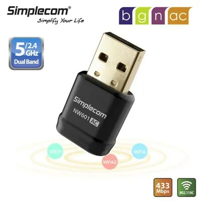 $21.95 • Buy Simplecom AC600 WiFi Wireless Adapter USB Dongle PC Laptop 5GHz Dual Band 