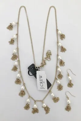 $12.99 • Buy J.crew Gold Tone Faux Pearl 27 -30  Necklace+earrings Nwt
