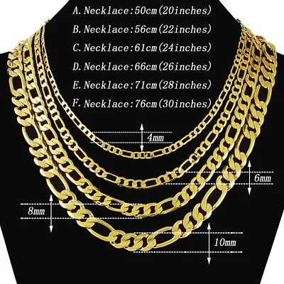 20-30inch Men's Women's 24K Yellow Gold Plated Figaro Chain Necklace 4/6/8/10mm • £5.82