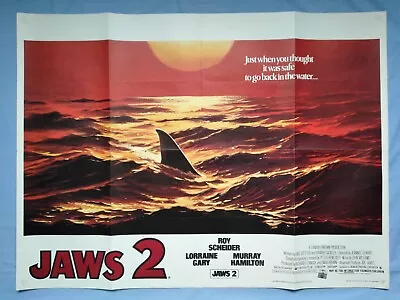 JAWS 2 (1978)rare Original UK Advance QUAD POSTER Fantastic Blood Red Sunset Art • £750