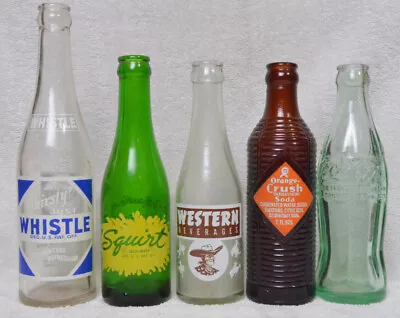 LOT Lewistown Montana Soda Bottles ACL Embossed Western Beverages Whistle Squirt • $79