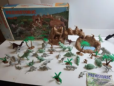 1971 Marx Prehistoric Play Set #3398 Great Condition W/ BOX Dinosaurs Cavemen • $390