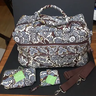 Vera Bradley Slate Blooms Weekender Travel Tote Duffel  18 W/wallet & Makeup Bag • $55