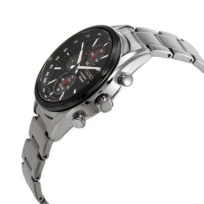 SEIKO Men's Watch Chronograph Solar Powered Black Dial Steel Bracelet SSC803 • $235.88