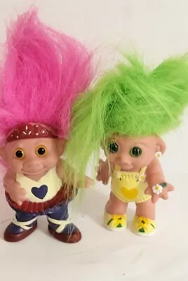 Vintage T. J. Troll Dolls FLORAL TROLL GREEN HAIR BALLERINA TROLL Pink HAIR (2) • $14.10