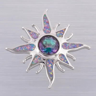 Starburst Mystic Topaz Lavender Purple Fire Opal Silver Jewelry Necklace Pendant • $4.99