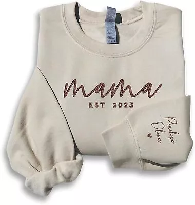 Personalized Embroidered Mama EST Sweatshirt Custom Kids Name With Heart On Sle • $31.99