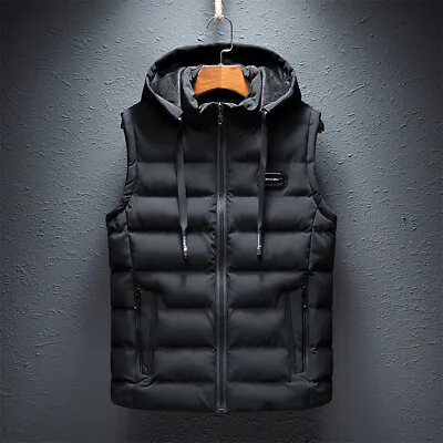 Men's Hooded Padded Vest Jacket Korean Slim Jacket With Thick Warm Waistcoat Top • $52.45