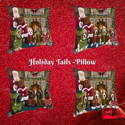 Christmas Cozy Fire Holiday Tails Dog Cat Pet Photo Throw Decorative Pillow • $53.89