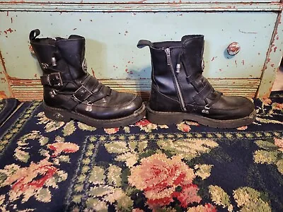 Mens Harley Davidson Motorcycles Boots Mens Size 10.5 Black Biker Rocker Side Zp • $55.19