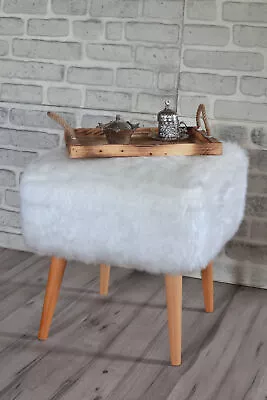 Vermo Square Faux Fur Stool - 16.5 X 16.5 X 17.75 Inch Foot Stool Ottoman • $78.52