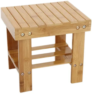£13.99 • Buy Step Stool, Heavy Duty Bamboo Multi Purpose Step Stool&Seat With A Storage Shelf