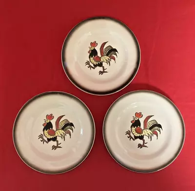 Set Of Three Poppytrail Red Rooster Bread And Butter Plates 6-3/8” D • $17.99