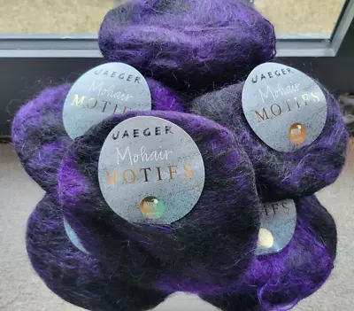 Luxury Jaeger  Knitting Mohair Motifs 9×50g Balls Of Wool BNWT Purple/Black • £49.95