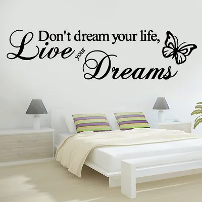 Live Your Dreams Butterfly Love Quote Wall Stickers Bedroom Removable Decals DIY • £4.99