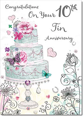 Doodlecards Your Tin 10th Wedding Anniversary Card Wedding Cake A5 Or A4 Size • £3.49