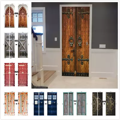 Retro Faux Wooden Door Sticker Mural Self-Adhesive Wallpaper Decal Home Decor • $30.42