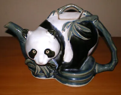 Vintage Ceramic Black & White PANDA Bear & Bamboo Leaf Teapot Majolica Stamp • $14.95