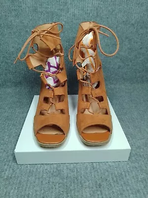 Primark Women's Tan Ankle Strap Caged Lace Up Sandals High Heels UK Size 6 • £8