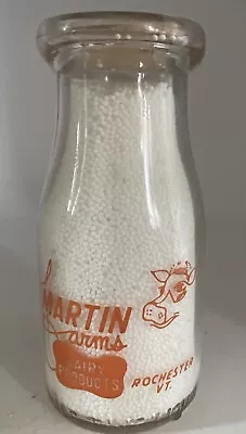 Vintage MARTIN FARMS Dairy Products ACL Half Pint Milk Bottle Rochester Vermont • $14.99