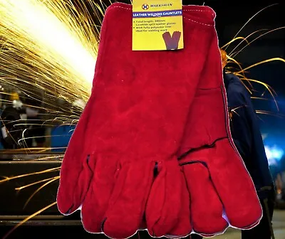 Heavy Duty MIG ARC Welding Gloves Heat Resistant Gauntlet Wood Burner Fire Stove • £6.99