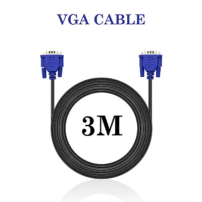 VGA 3M 15 Pin Computer Monitor Cable Male To Male PC Laptop Screen Lead 3 Meter • £3.45