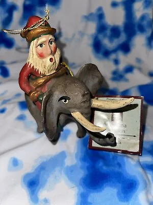 Rare 94 Bill Jauquet Folk Americana CHRISTMAS SANTA Riding ELEPHANT Ornament NEW • $99.99