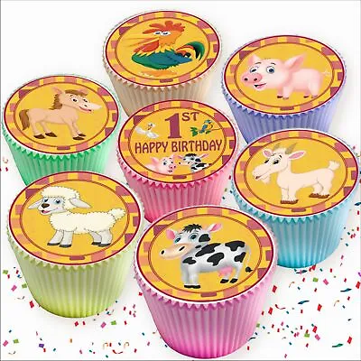 1st Happy Birthday Farm Animals Edible Cupcake Toppers Cake Decorations 8253 • £2.99
