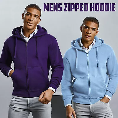 Mens Plain Zip Up Hoodie Zipper Cotton Sweatshirt Zipped Hood Jumper Big & Tall • £10.49