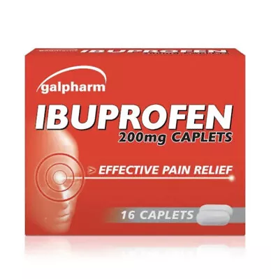 16 GALPHARM IBUPR0FEN 200MG CAPLETS-PAIN RELIEF-MIGRAINE-Max 2 Per Order **NEW** • £1.95