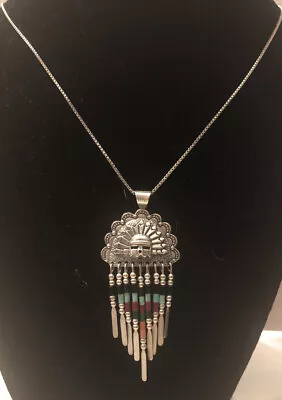 Sterling QT Native American Quoc Sun Chief Multi Bead Dangle Pendant & Chain • $80