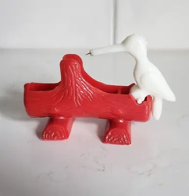 Vintage Toothpick Holder White Woodpecker On Red Log 1950s • $9.99