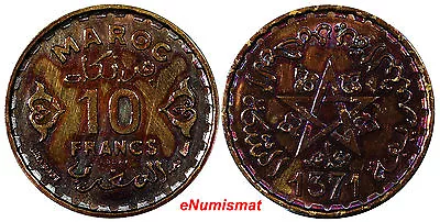 Morocco ESSAI 1952  AH1371 10 Francs Rainbow Toning Mintage-1100  KM# E41(7176) • $80