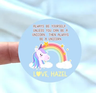 Personalised Round Unicorn Theme Girls Birthday Party Stickers Bag Seal Label • $5.10