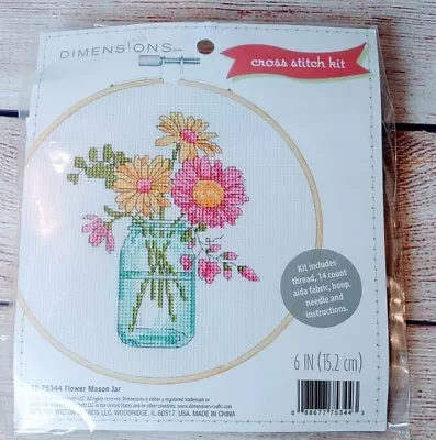 Counted Cross Stitch Mini Kit ~ Dimensions Floral Flower Mason Jar • $8