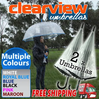 $22.95 • Buy 2x Clear Transparent 53cm Rain Umbrella Parasol PVC Dome Wedding Party Favor