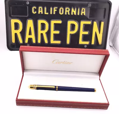 Vintage MUST De CARTIER Trinity BLUE LACQUER Fountain Pen  18K Med Nib Minty • $384