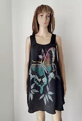 ❤️ YUMI Black Butterfly Glitter Baggy Shift Trapeze Swing Dress Size S/M 105 • £8.49