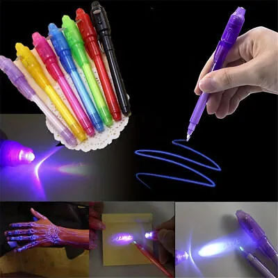 7PCS Magic UV LED Light Pen Invisible Ink Glow In The Dark Secret Marker Pens. • £4.67