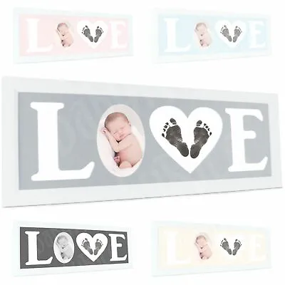 New Baby Naming Ceremony Gift Hand Footprint Kit White Love Photo Picture Frame • £44.74