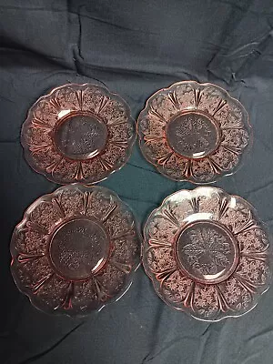 Vintage Jeannette CHERRY BLOSSOM Pink Depression Glass 4 Plates 6” • $4.99